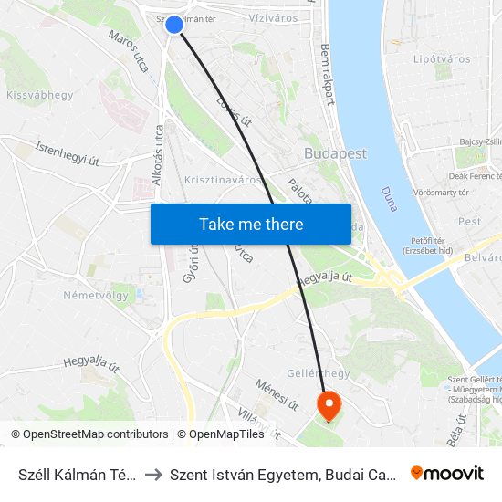 Széll Kálmán Tér M to Szent István Egyetem, Budai Campus map