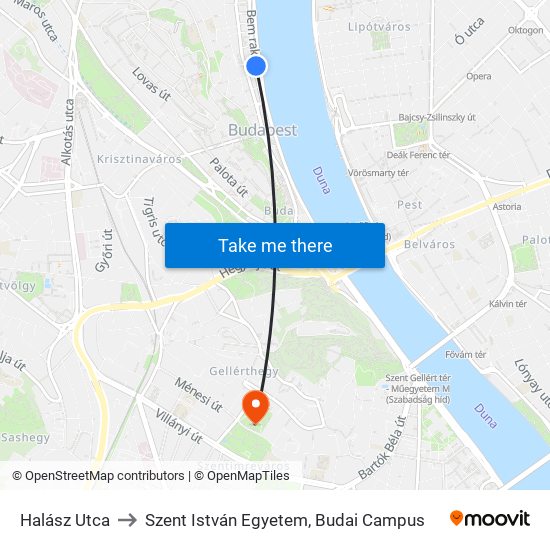 Halász Utca to Szent István Egyetem, Budai Campus map