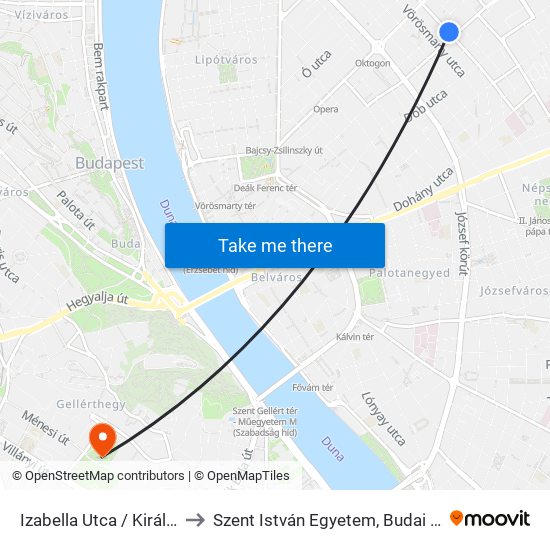 Izabella Utca / Király Utca to Szent István Egyetem, Budai Campus map