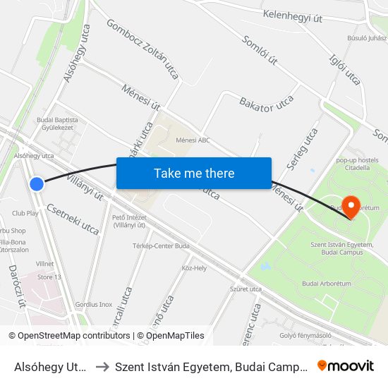 Alsóhegy Utca to Szent István Egyetem, Budai Campus map