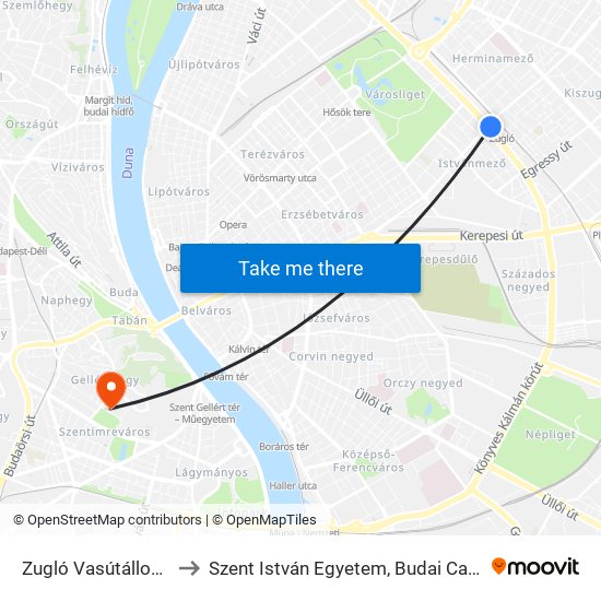 Zugló Vasútállomás to Szent István Egyetem, Budai Campus map