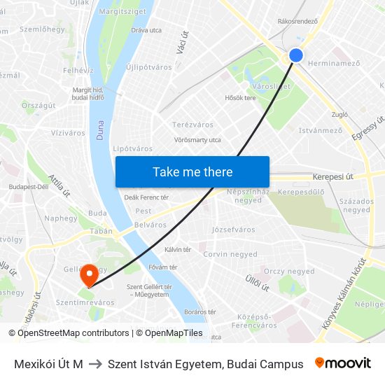 Mexikói Út M to Szent István Egyetem, Budai Campus map