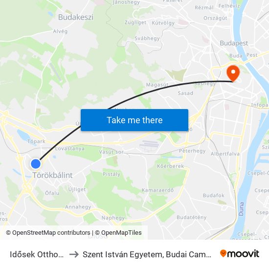 Idősek Otthona to Szent István Egyetem, Budai Campus map