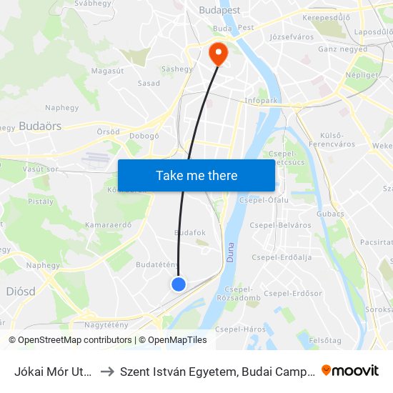 Jókai Mór Utca to Szent István Egyetem, Budai Campus map