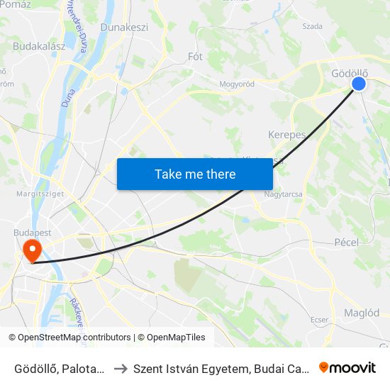 Gödöllő, Palotakert to Szent István Egyetem, Budai Campus map