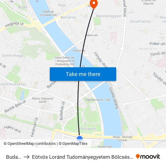 Budapart to Eötvös Loránd Tudományegyetem Bölcsészettudományi Kar map
