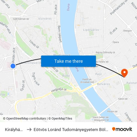 Királyhágó Utca to Eötvös Loránd Tudományegyetem Bölcsészettudományi Kar map