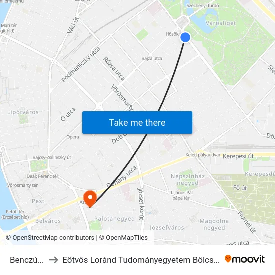 Benczúr Utca to Eötvös Loránd Tudományegyetem Bölcsészettudományi Kar map