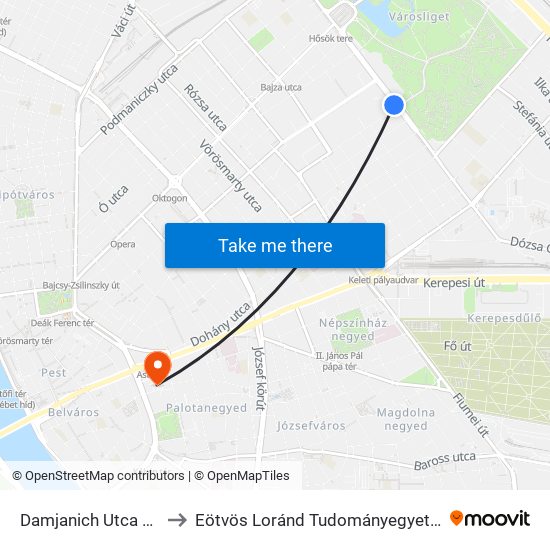 Damjanich Utca / Dózsa György Út to Eötvös Loránd Tudományegyetem Bölcsészettudományi Kar map
