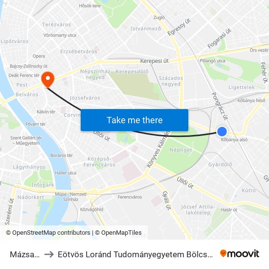 Mázsa Utca to Eötvös Loránd Tudományegyetem Bölcsészettudományi Kar map