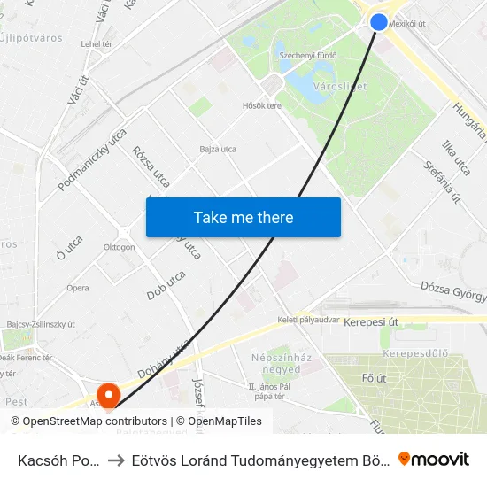 Kacsóh Pongrác Út to Eötvös Loránd Tudományegyetem Bölcsészettudományi Kar map