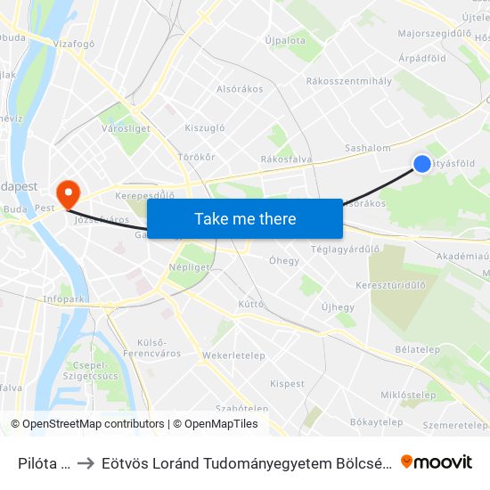 Pilóta Utca to Eötvös Loránd Tudományegyetem Bölcsészettudományi Kar map