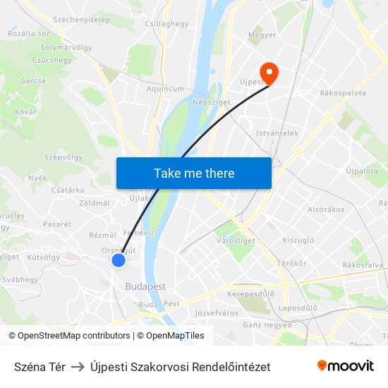 Széna Tér to Újpesti Szakorvosi Rendelőintézet map