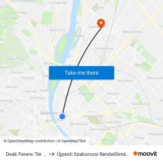 Deák Ferenc Tér M to Újpesti Szakorvosi Rendelőintézet map