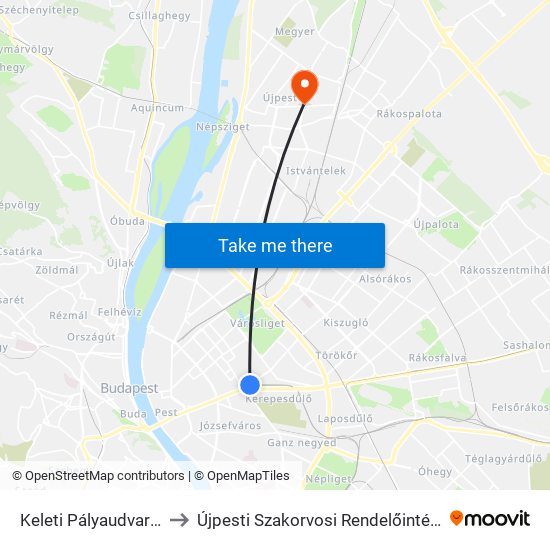 Keleti Pályaudvar M to Újpesti Szakorvosi Rendelőintézet map