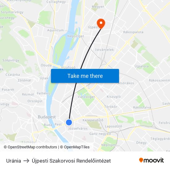 Uránia to Újpesti Szakorvosi Rendelőintézet map