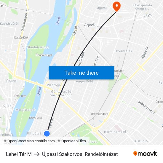 Lehel Tér M to Újpesti Szakorvosi Rendelőintézet map