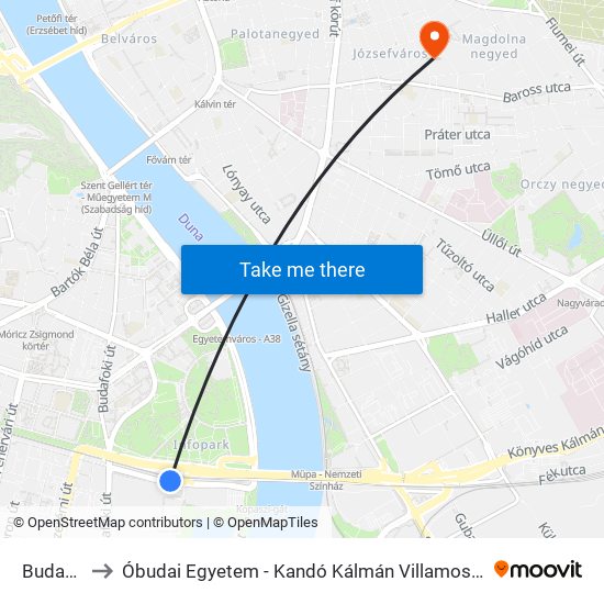 Budapart to Óbudai Egyetem - Kandó Kálmán Villamosmérnöki Kar map