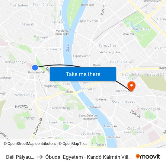 Déli Pályaudvar M to Óbudai Egyetem - Kandó Kálmán Villamosmérnöki Kar map