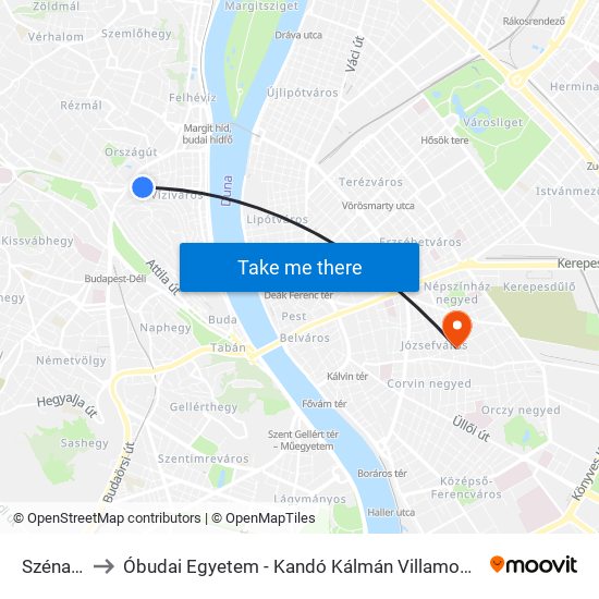 Széna Tér to Óbudai Egyetem - Kandó Kálmán Villamosmérnöki Kar map