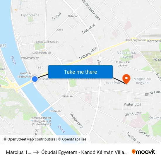 Március 15. Tér to Óbudai Egyetem - Kandó Kálmán Villamosmérnöki Kar map