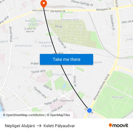 Népliget Aluljáró to Keleti Pályaudvar map