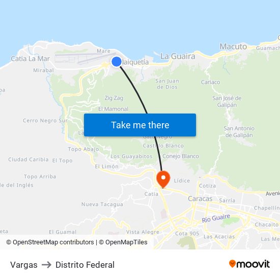 Vargas to Distrito Federal map