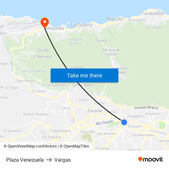 Plaza Venezuela to Vargas map