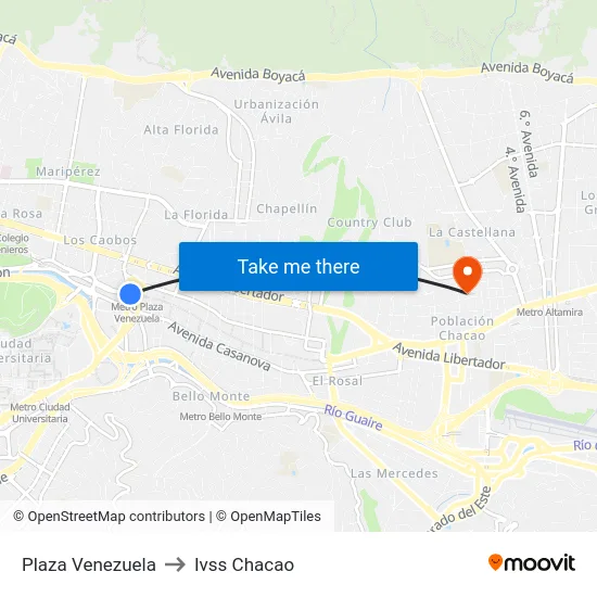 Plaza Venezuela to Ivss Chacao map