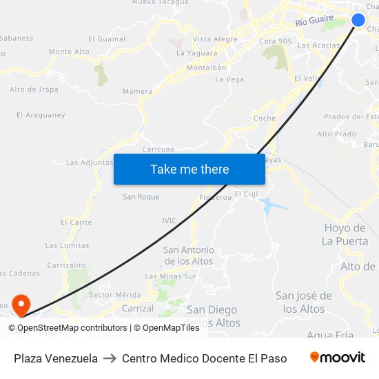 Plaza Venezuela to Centro Medico Docente El Paso map
