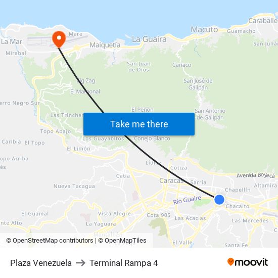 Plaza Venezuela to Terminal Rampa 4 map