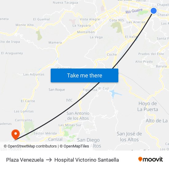Plaza Venezuela to Hospital Victorino Santaella map