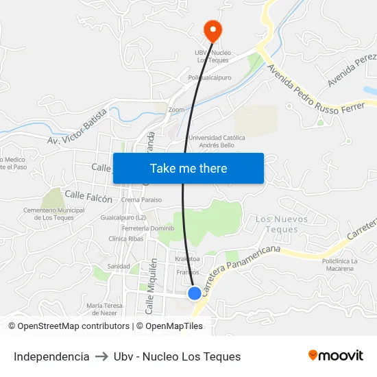 Independencia to Ubv - Nucleo Los Teques map