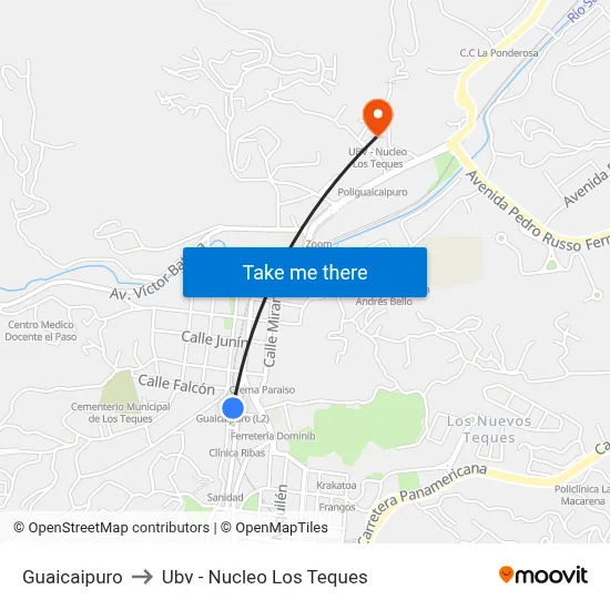 Guaicaipuro to Ubv - Nucleo Los Teques map