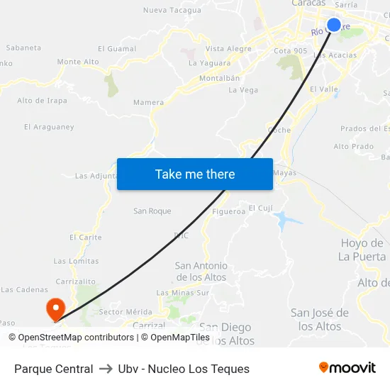 Parque Central to Ubv - Nucleo Los Teques map