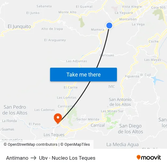 Antímano to Ubv - Nucleo Los Teques map