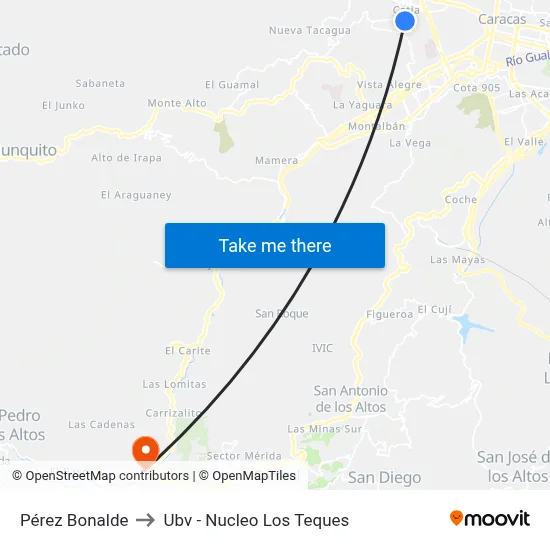 Pérez Bonalde to Ubv - Nucleo Los Teques map
