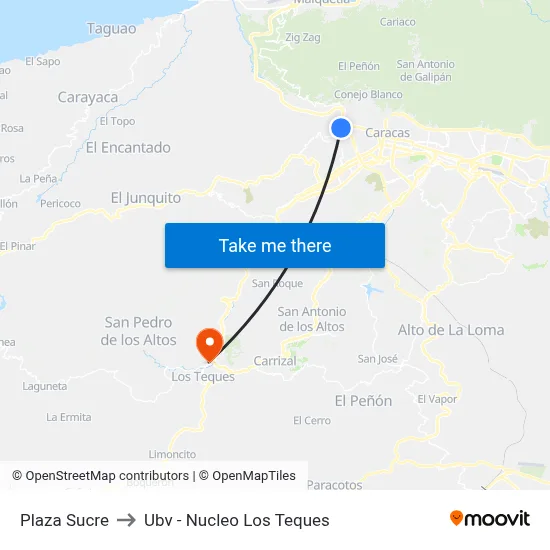 Plaza Sucre to Ubv - Nucleo Los Teques map