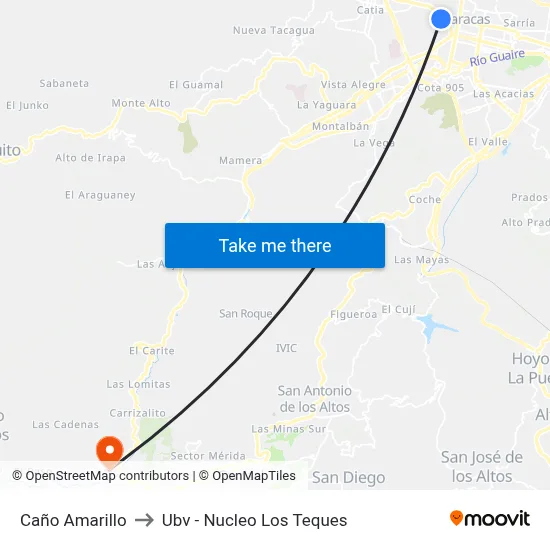 Caño Amarillo to Ubv - Nucleo Los Teques map