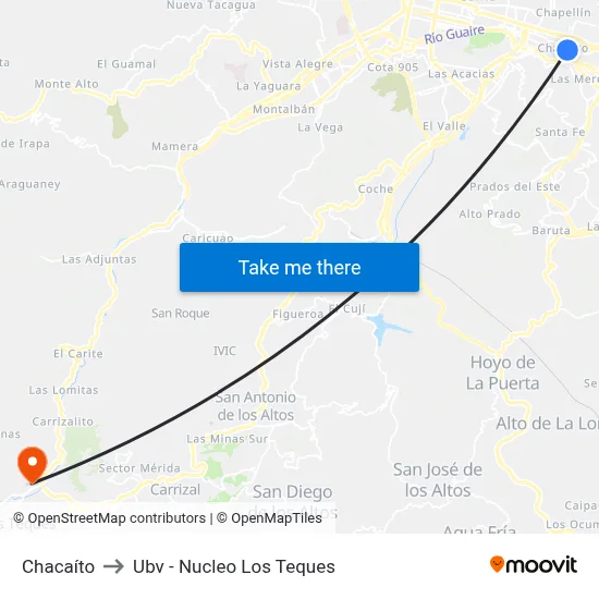 Chacaíto to Ubv - Nucleo Los Teques map