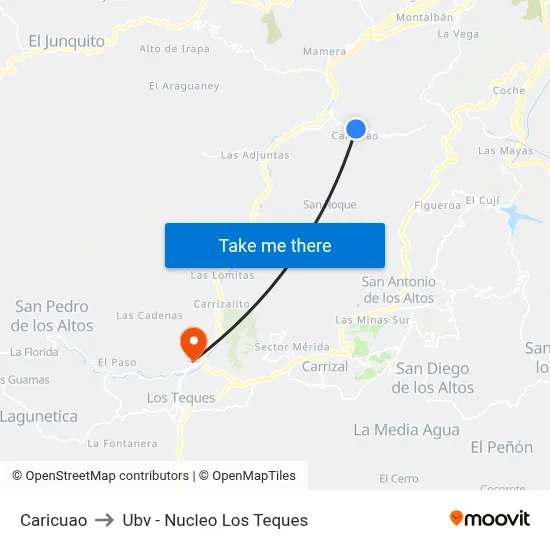 Caricuao to Ubv - Nucleo Los Teques map