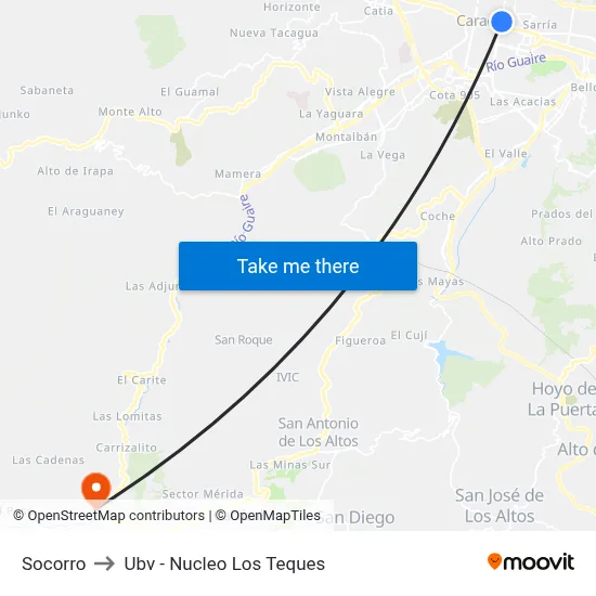 Socorro to Ubv - Nucleo Los Teques map