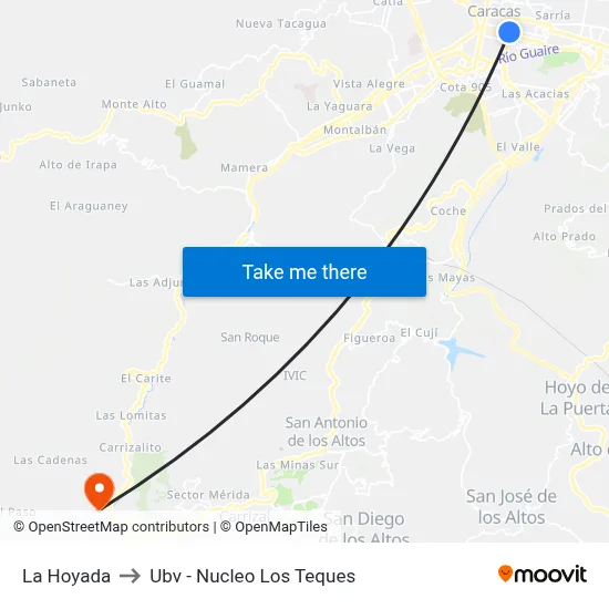 La Hoyada to Ubv - Nucleo Los Teques map