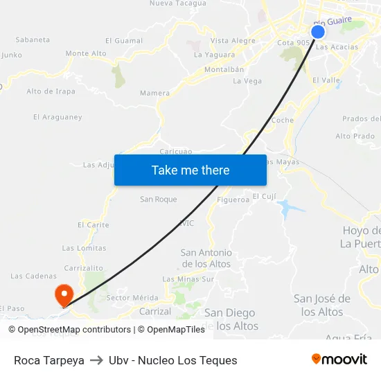 Roca Tarpeya to Ubv - Nucleo Los Teques map