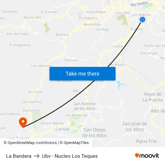 La Bandera to Ubv - Nucleo Los Teques map