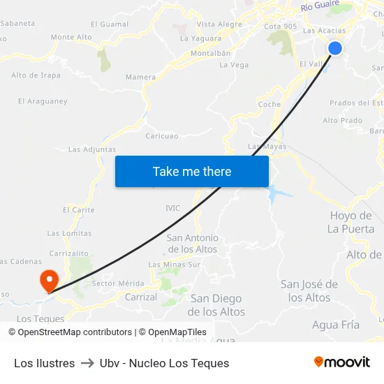 Los Ilustres to Ubv - Nucleo Los Teques map