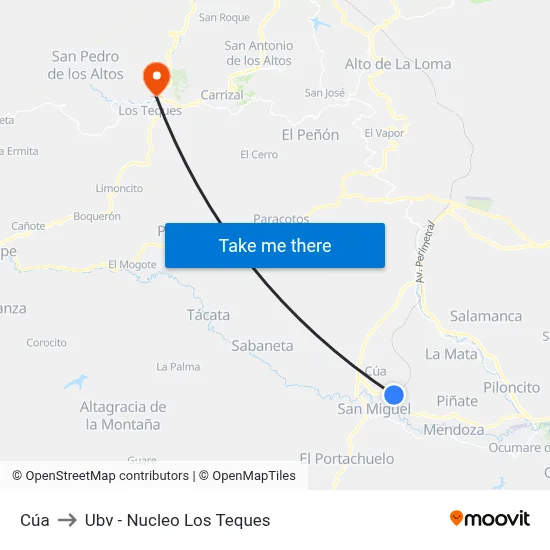 Cúa to Ubv - Nucleo Los Teques map