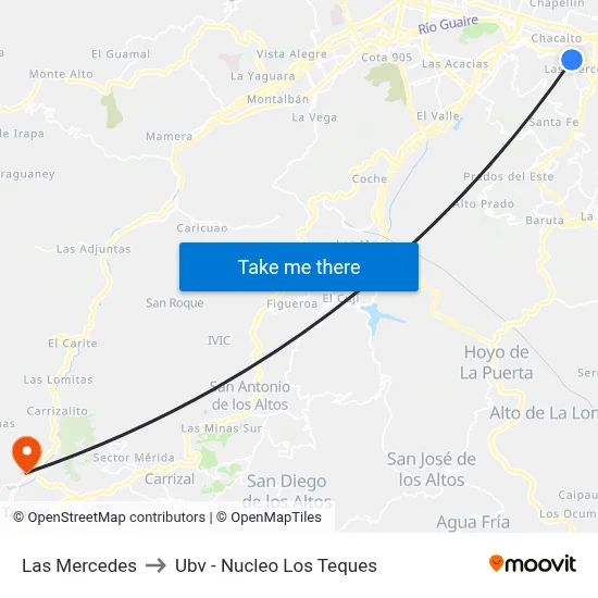 Las Mercedes to Ubv - Nucleo Los Teques map