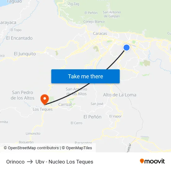 Orinoco to Ubv - Nucleo Los Teques map