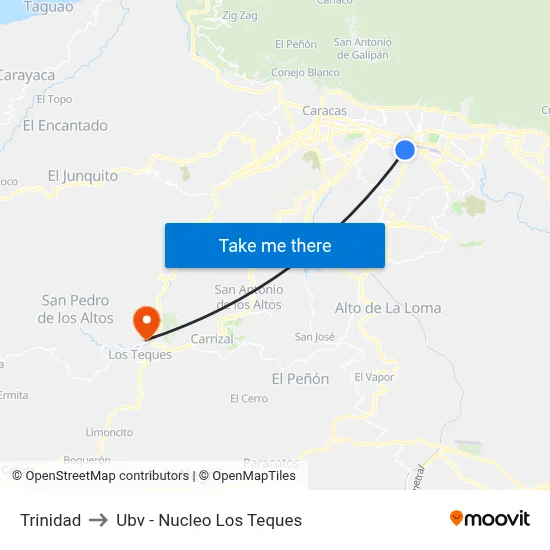 Trinidad to Ubv - Nucleo Los Teques map